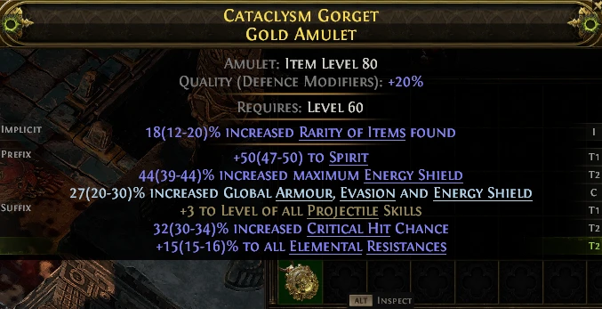 CATACLYSM GORGET GOLD AMULET
