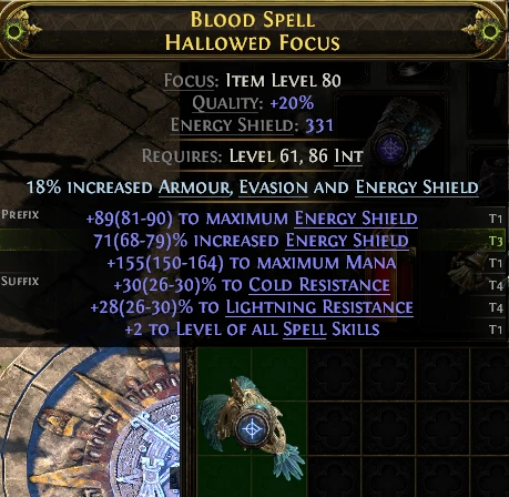 BLOOD SPELL HALLOWED Focus